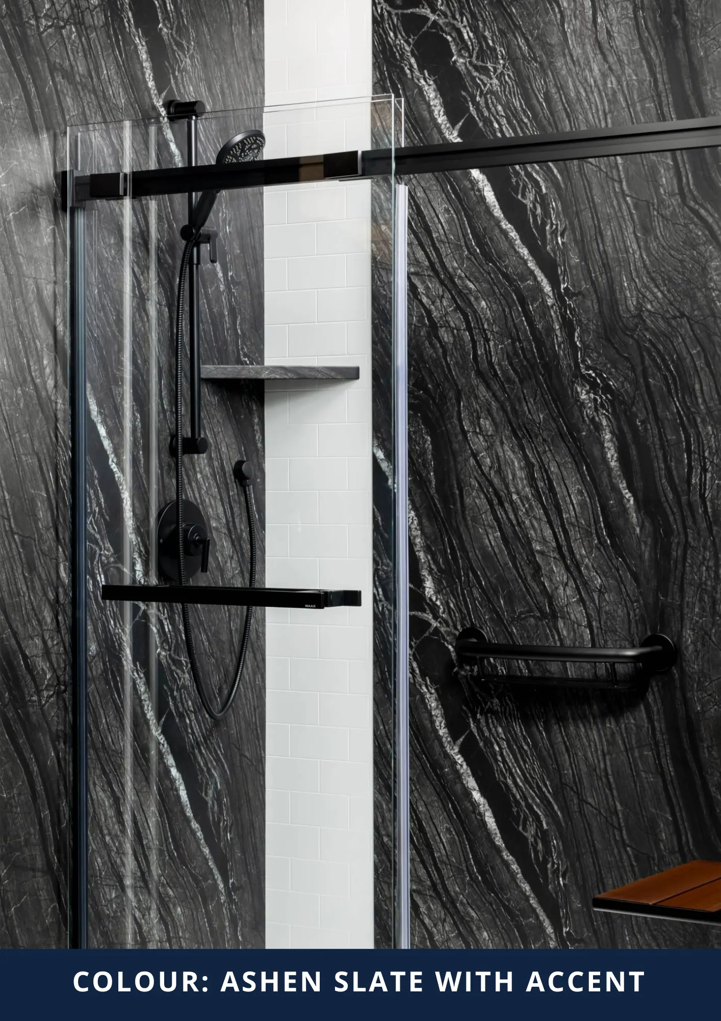 Acrylic shower wall panels, Ashen Slate style — Ashen Slate Acrylic with Accent — the Kawarthas, Ontario