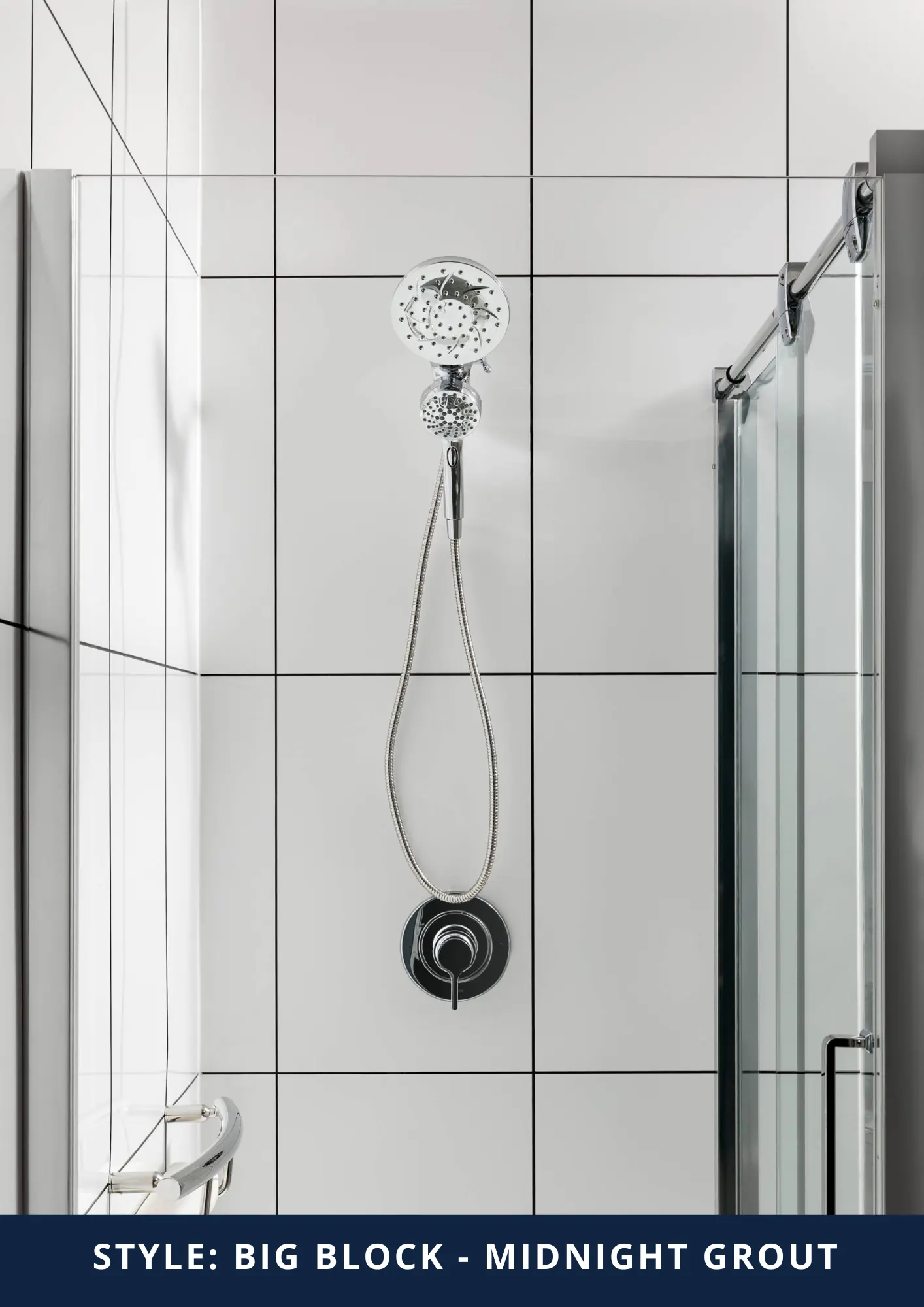 Acrylic shower wall panels, Big Block Midnight style — Big Block Midnight Grout Shower — the Kawarthas, Ontario