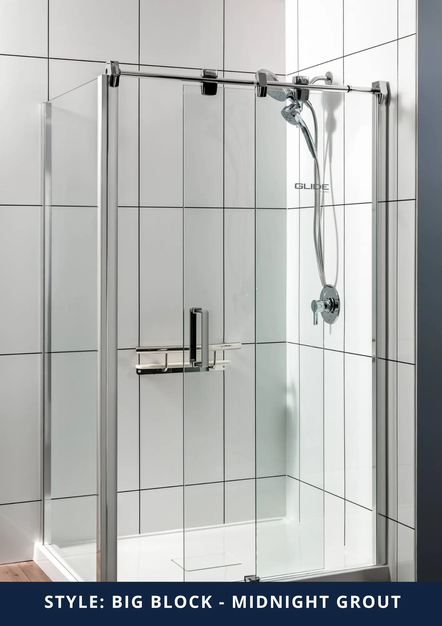 Acrylic shower wall panels, Big Block Midnight style — Big Block Midnight Grout Enclosure — the Kawarthas, Ontario