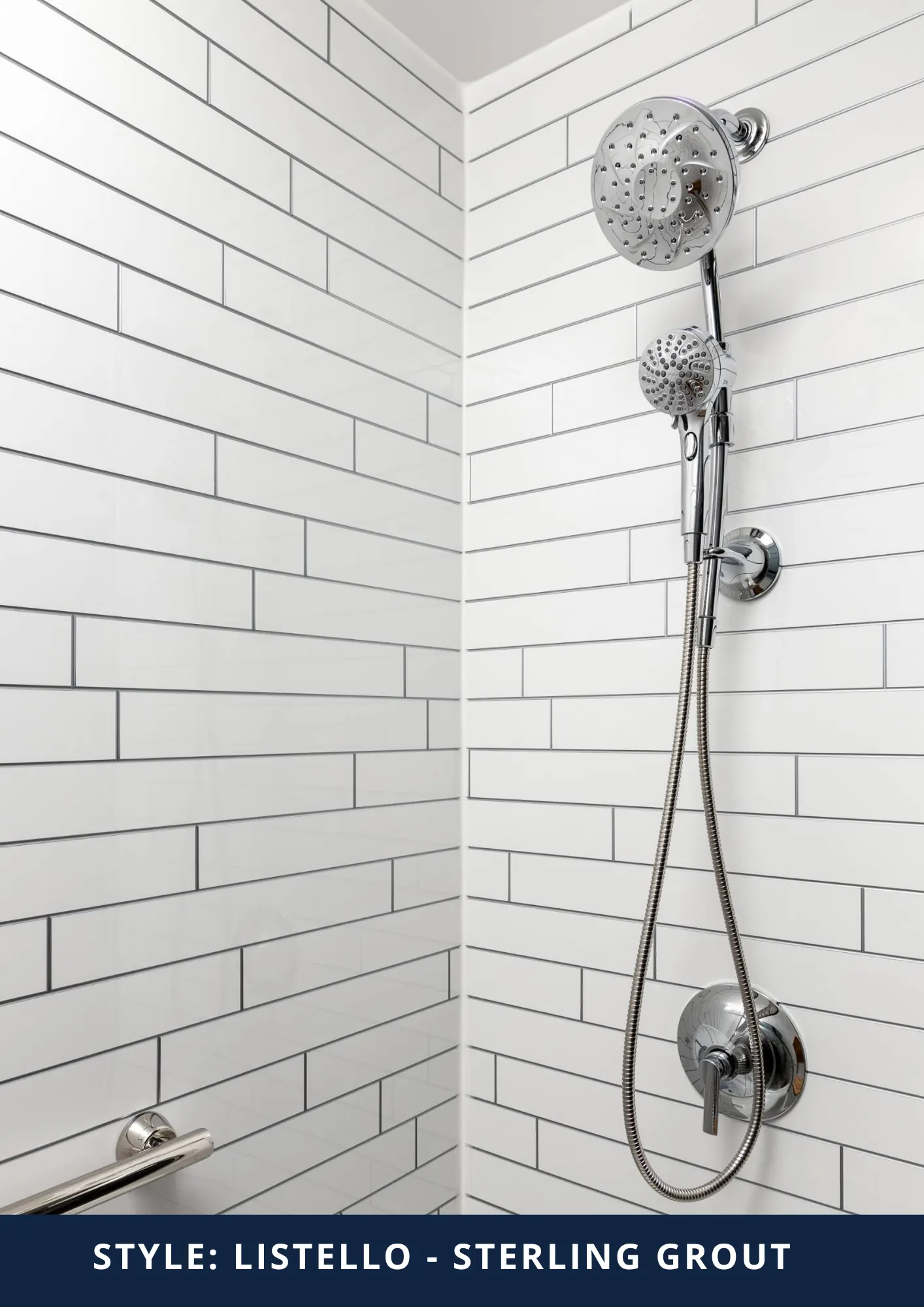 Acrylic shower wall panels, Listello Sterling style — Listello Sterling Grout Shower — the Kawarthas, Ontario