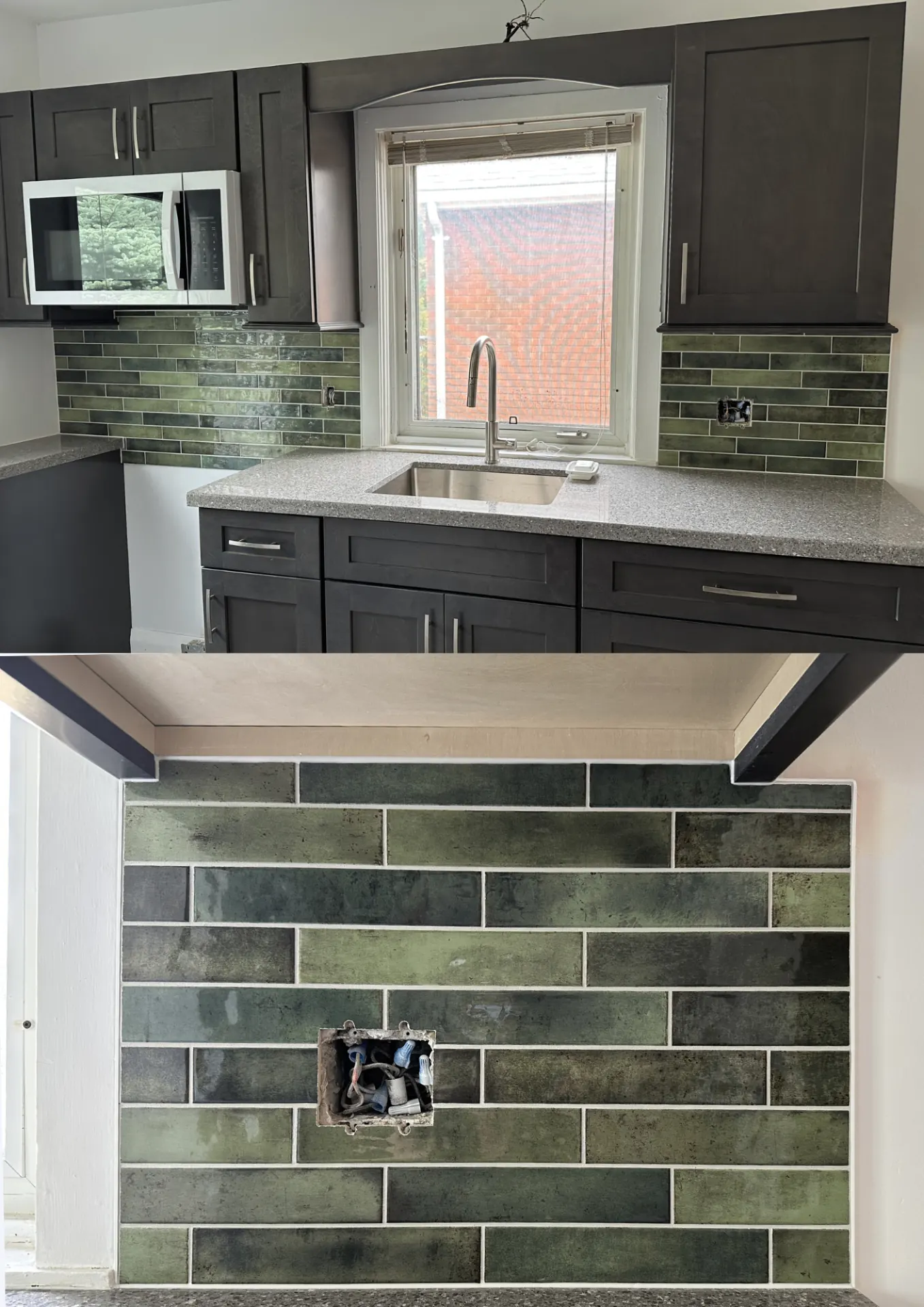 Tile installation — Green Subway Kitchen Backsplash — Peterborough, Ontario