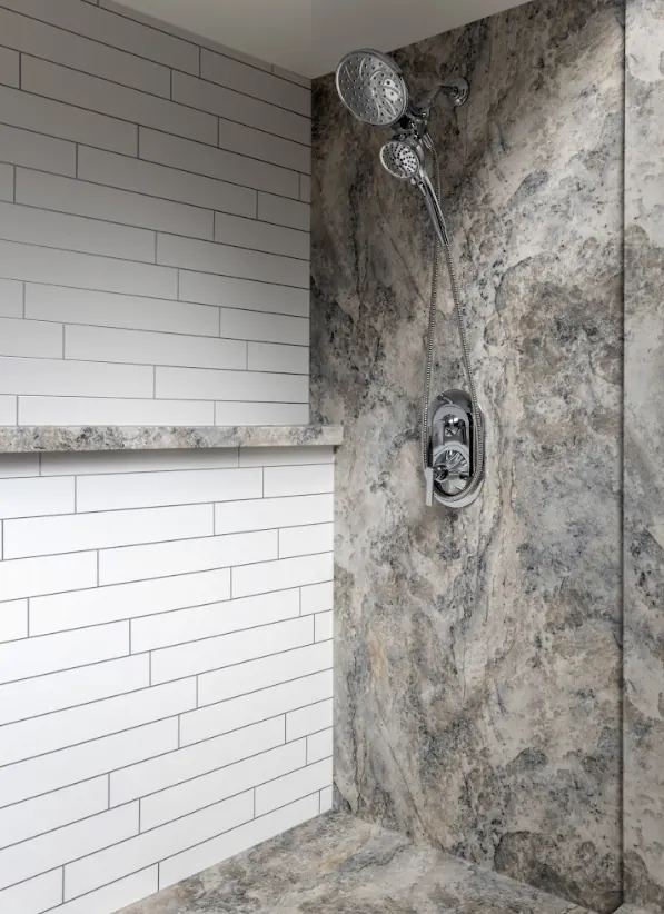 Walk-in shower — Stone-Look Acrylic Shower Wall Panels — Peterborough, Ontario